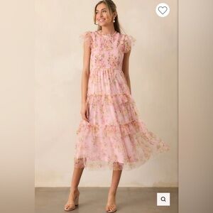 NWT Anthropologie By the River Smocked Tulle Flutter Sleeve Midi Dress